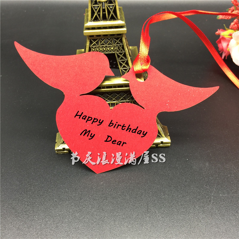 镂空 爱心小鸟许愿卡吊卡DIY许愿树挂饰 珠光纸卡片吊卡50张包邮
