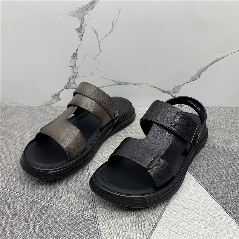 品牌撤柜夏季新款真皮商务休闲羊皮男鞋沙滩平底舒适潮流两穿凉鞋
