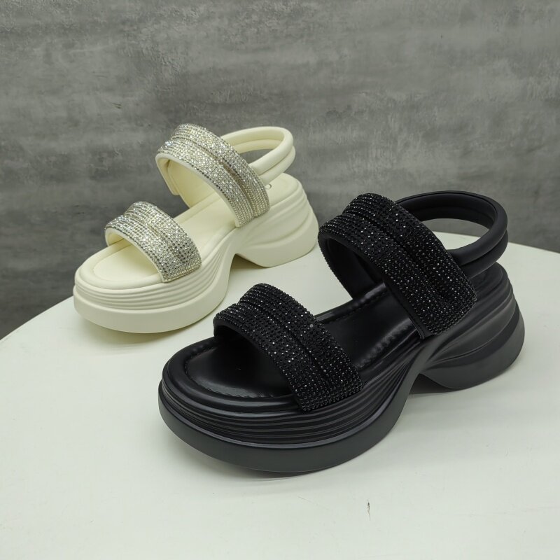 品牌撤柜2025春季新款断码处理女鞋露趾舒适松糕厚底烫钻休闲凉鞋