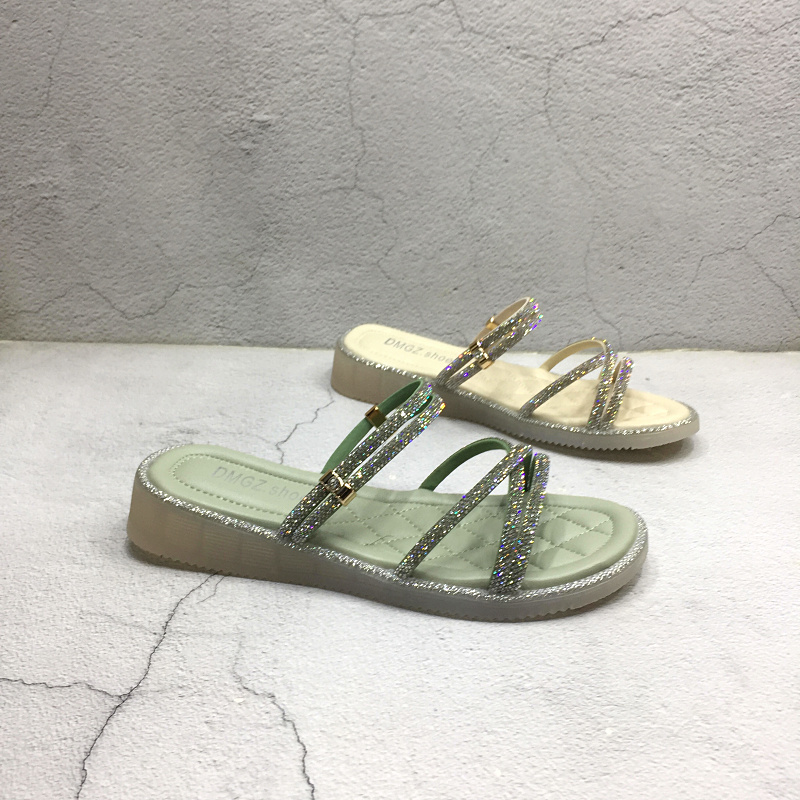 女鞋软底舒适休闲水钻两穿凉拖