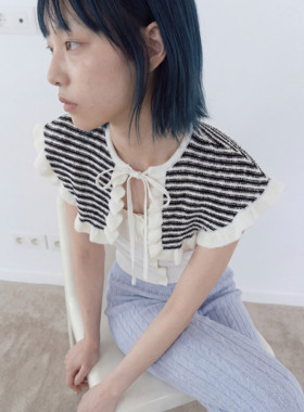 knits market 9Ac 条纹亮片毛针织荷叶边假领针织假领 S9