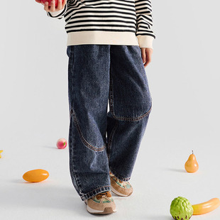纯一良品男童个性牛仔裤2025秋季 时尚复古 宽松直筒休闲裤松紧腰