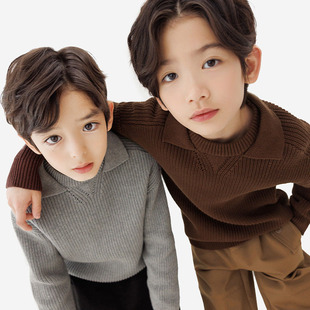 【全棉】纯一良品童装男童双层领慵懒风毛衣中大童针织衫2025新款