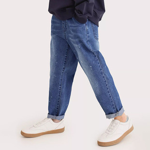 【泼墨】纯一良品男童撞色牛仔长裤春秋 小学生休闲裤子松紧腰8岁