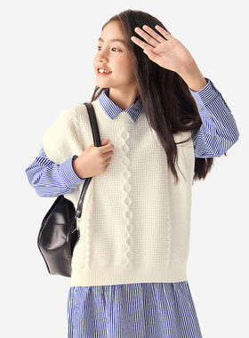 纯一良品女童白色马甲学院风背心