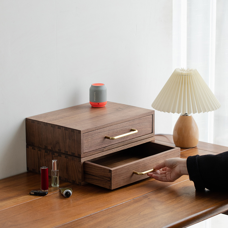 黑胡桃木书房日式燕尾榫收纳盒