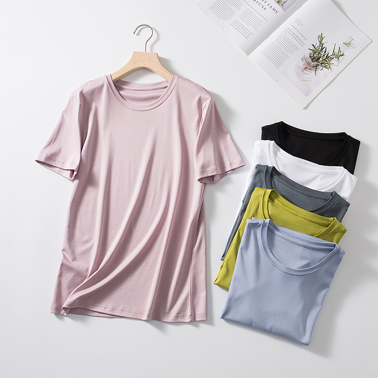 凉感免烫桑蚕丝丝光棉短袖T恤女
