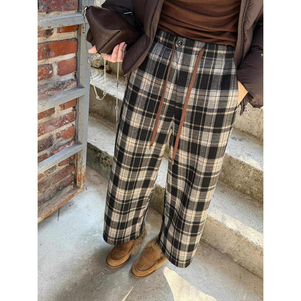 格子休闲裤女宽松显瘦阔腿裤