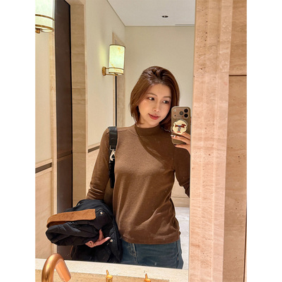 【唐悠悠】桑蚕丝羊毛磨毛加厚保暖半高领打底衫女秋冬款内搭上衣