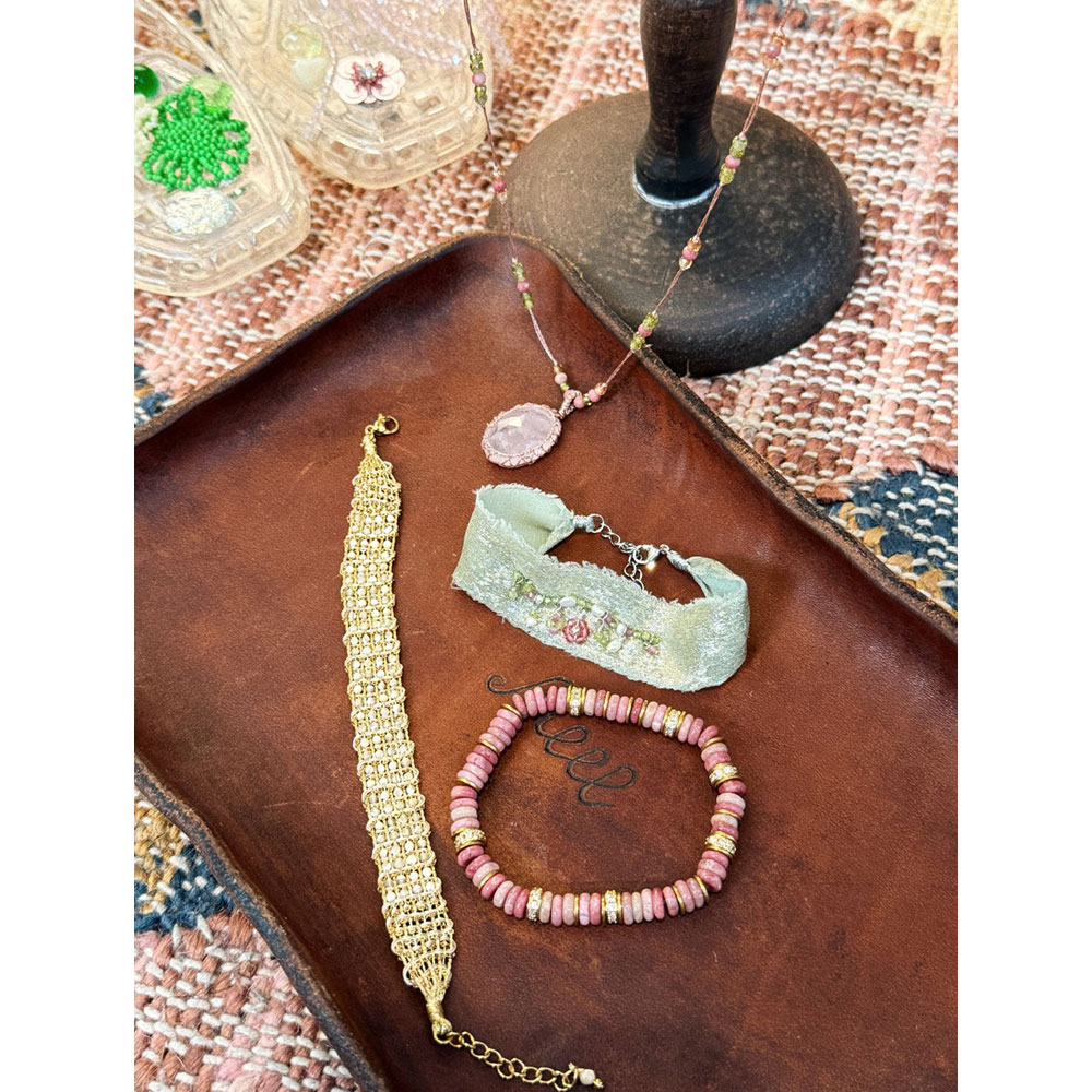 【MGDM】天然粉色盘珠隔片手链高级设计感个性百搭