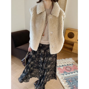 上衣秋冬外穿翻领羊羔毛马甲 全羊毛保暖短外套女款 唐悠悠mgdm