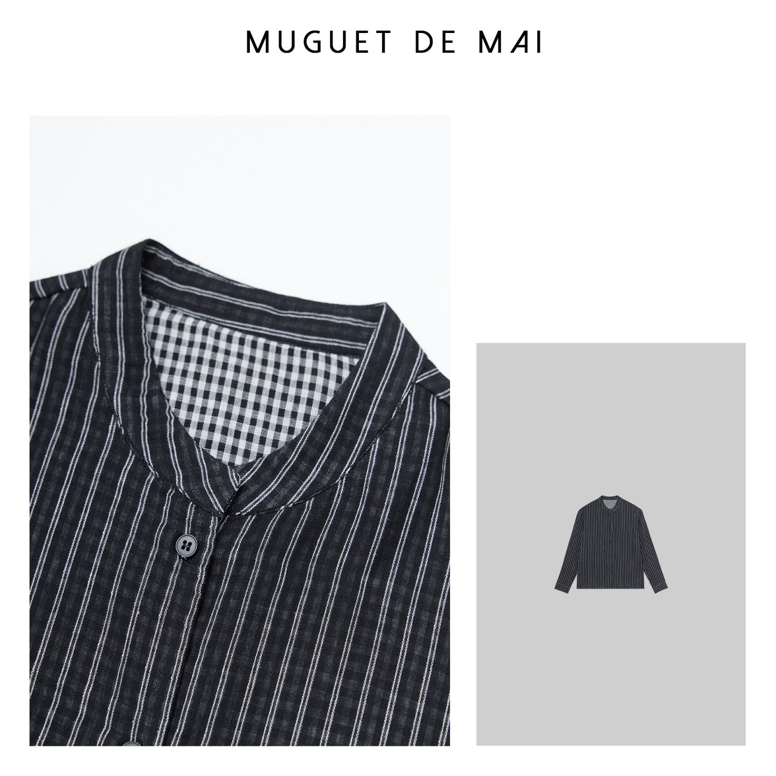 【MGDM】小立领条纹长袖衬衫 春秋新款 ZM24173