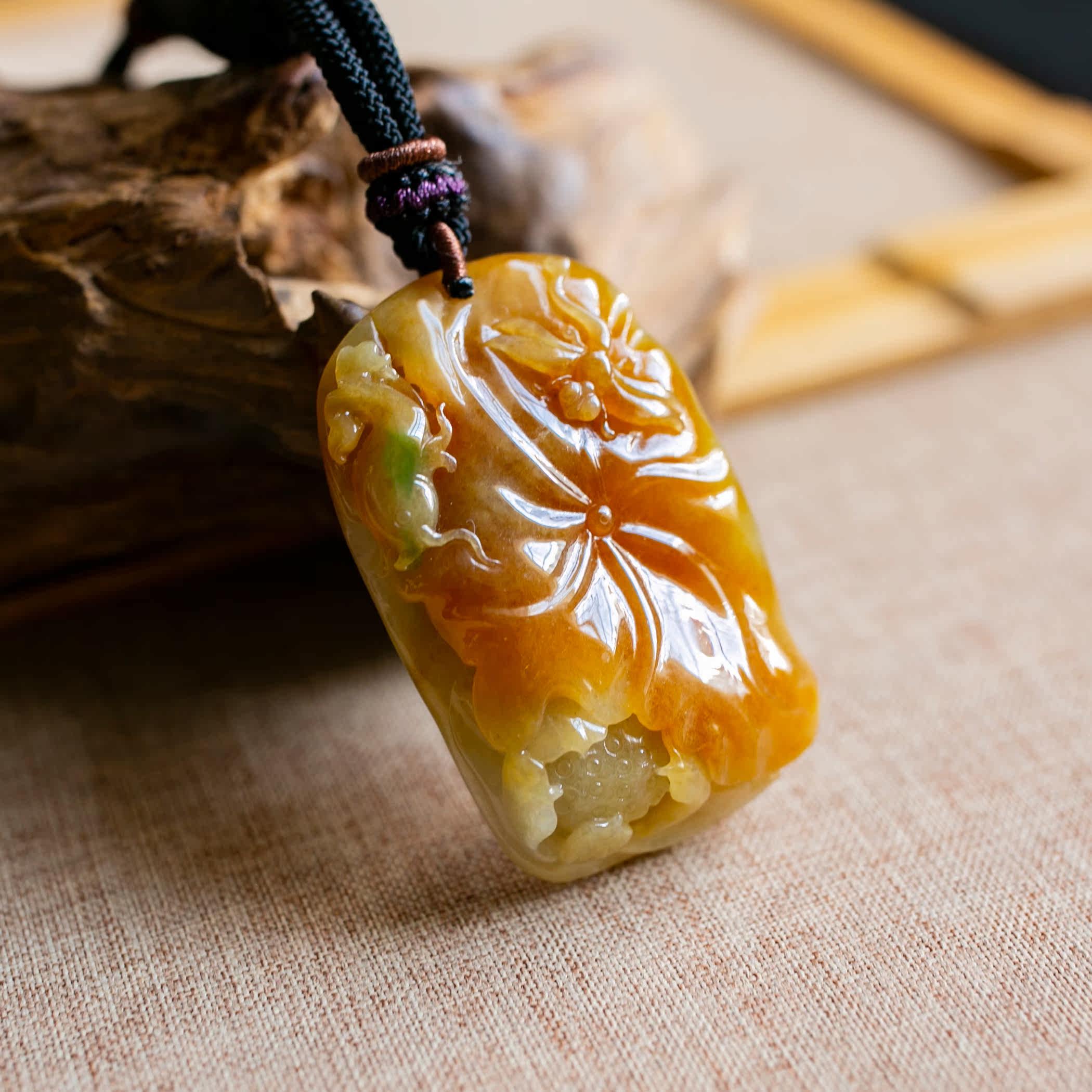 【已售】天然翡翠 a货 挂件 荷花鱼 合欢 黄翡 冰种xxs0707