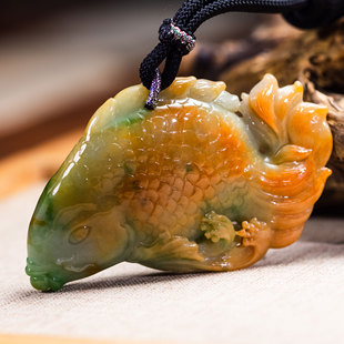 吊坠 金鱼 金玉满堂 天然翡翠 俏色 挂件 三彩 冰种XXS3735 A货