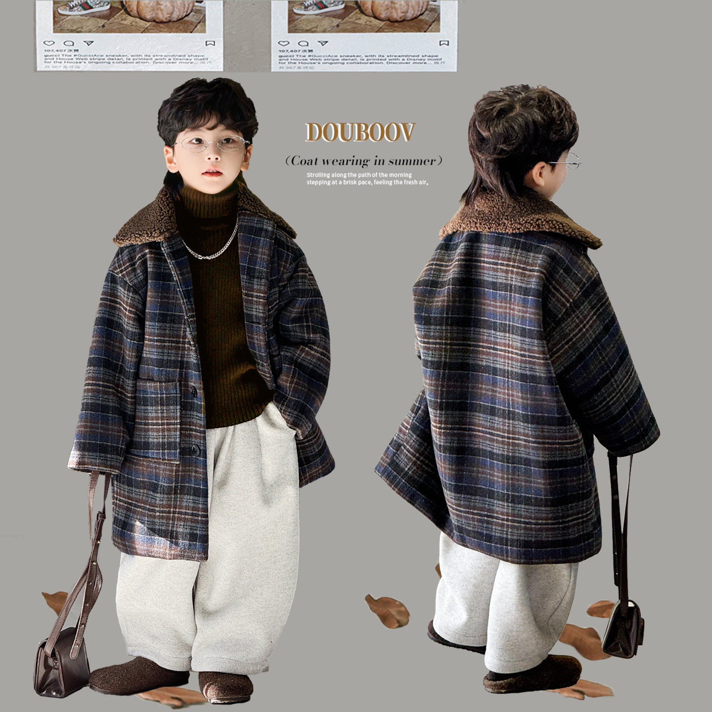 儿童复古呢大衣男童冬中长款风衣毛呢外套宝宝英伦休闲风帅气外套