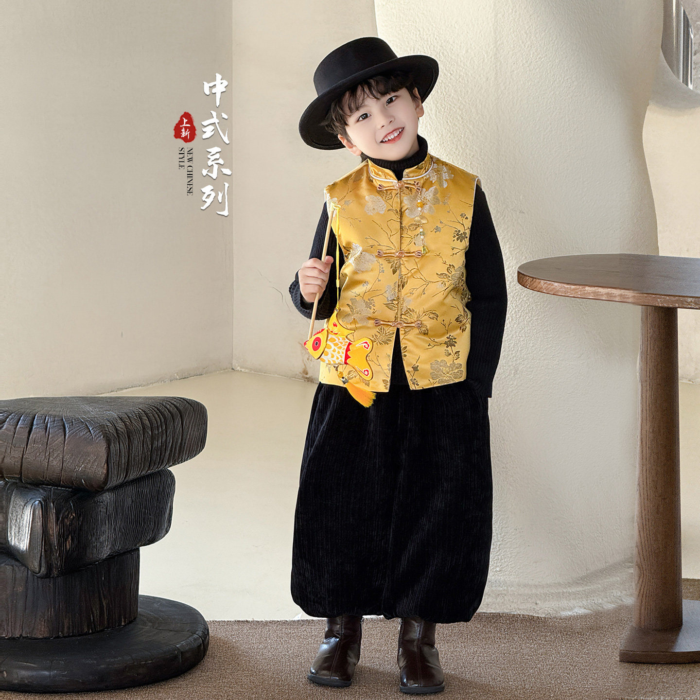 儿童新中式唐装马甲2025冬季男童提花盘扣拜年马甲国风汉服背心潮,童装/婴儿装/亲子装,唐装,淘宝优惠券,粉丝福利购,淘宝优惠卷