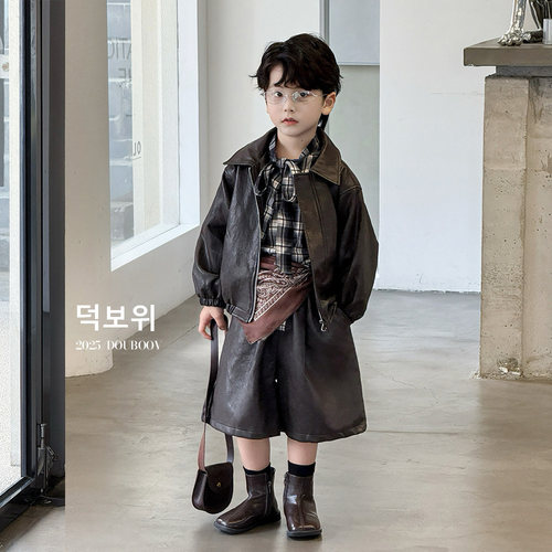 男童皮衣短裤套装2025秋季新款