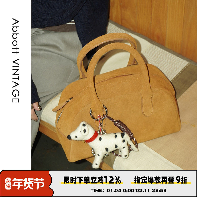 AbbottVINTAGE【波士顿包】原创设计磨砂牛皮手提包秋冬新款2025,箱包皮具/热销女包/男包,通用款女包,淘宝优惠券,粉丝福利购,淘宝优惠卷