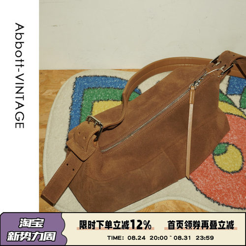 AbbottVINTAGE【腊肠包】牛皮女包磨砂长款托特包简约复古单肩