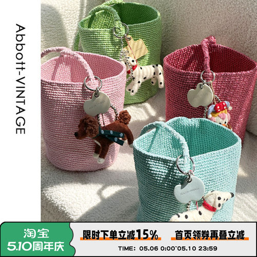 AbbottVINTAGE【发光桶】小众手工钩织编织女包手提单肩水桶包