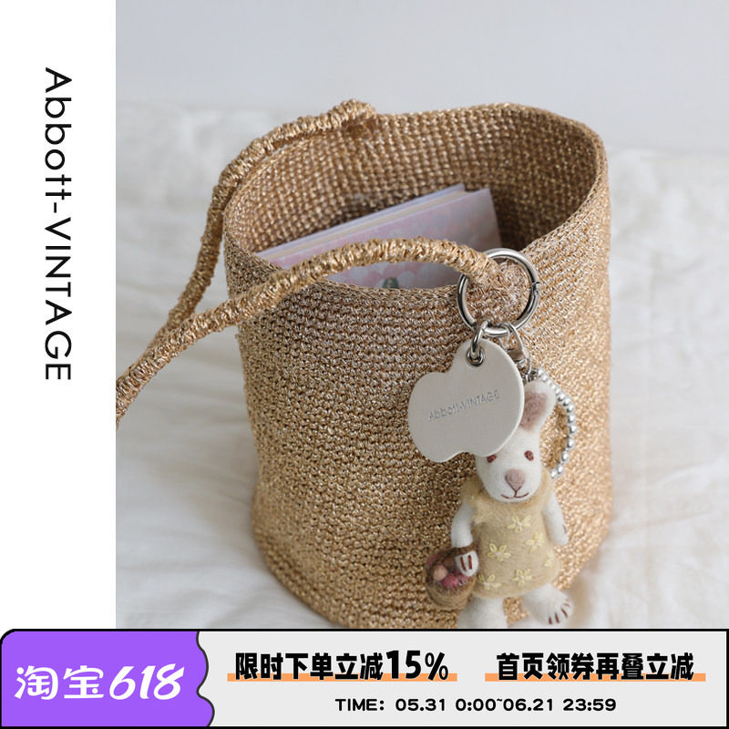AbbottVINTAGE【发光桶】小众手工钩织编织女包手提单肩水桶包春