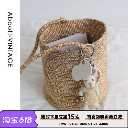 AbbottVINTAGE【发光桶】小众手工钩织编织女包手提单肩水桶包春