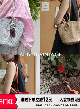 AbbottVINTAGE【我在发光】小众手工钩织编织女包手提斜挎水桶包