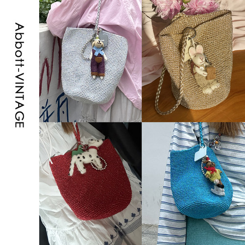 AbbottVINTAGE【我在发光】小众手工钩织编织女包手提单肩水桶包