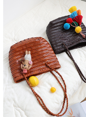 Abbott Vintage【菜篮子编织包】真皮编织头层牛皮单肩女包送内袋