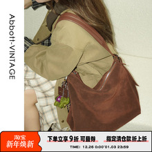 AbbottVINTAGE【软软包】牛皮女包磨砂竖款托特包简约单肩斜挎