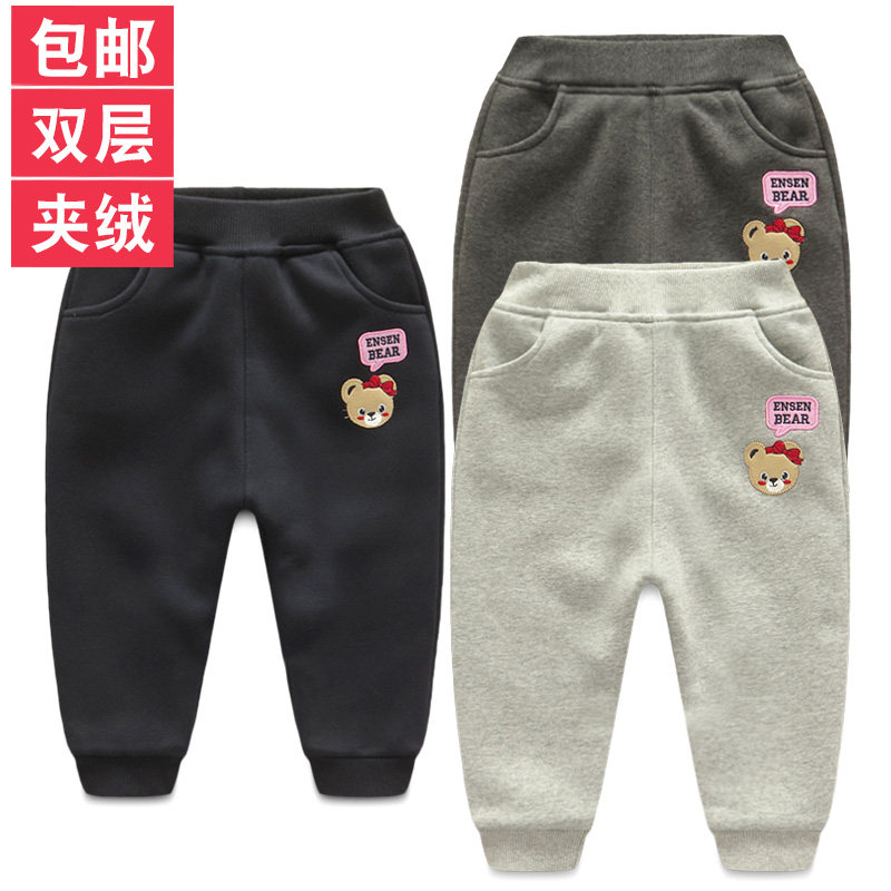 女童装秋冬加绒加厚长裤韩版卡通小熊女孩中童夹绒加厚保暖裤棉裤