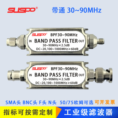 带通滤波器定制BPF30-90MHz特高SMA头SDR射频信号电磁微波抗干扰