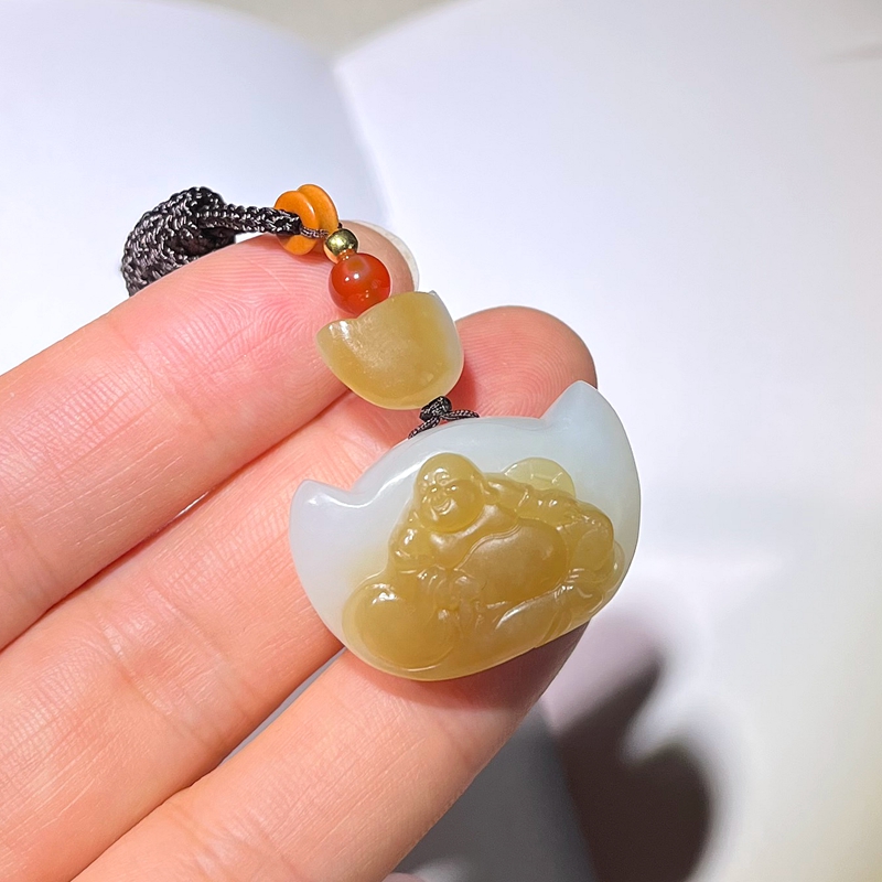 和田玉 糖羊脂白玉 笑佛 吊坠 挂件17克