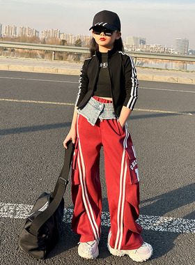 女团风跳jazz爵士舞上衣儿童成人运动工装裤两件套装练功演出服潮