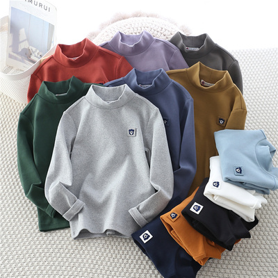 糖果色半高领磨毛打底衫百搭T