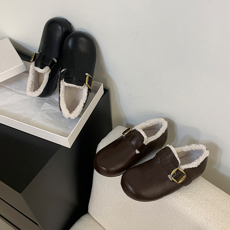 加绒勃肯鞋大码女鞋41-42码单鞋25冬新款英伦风保暖舒适平底鞋40