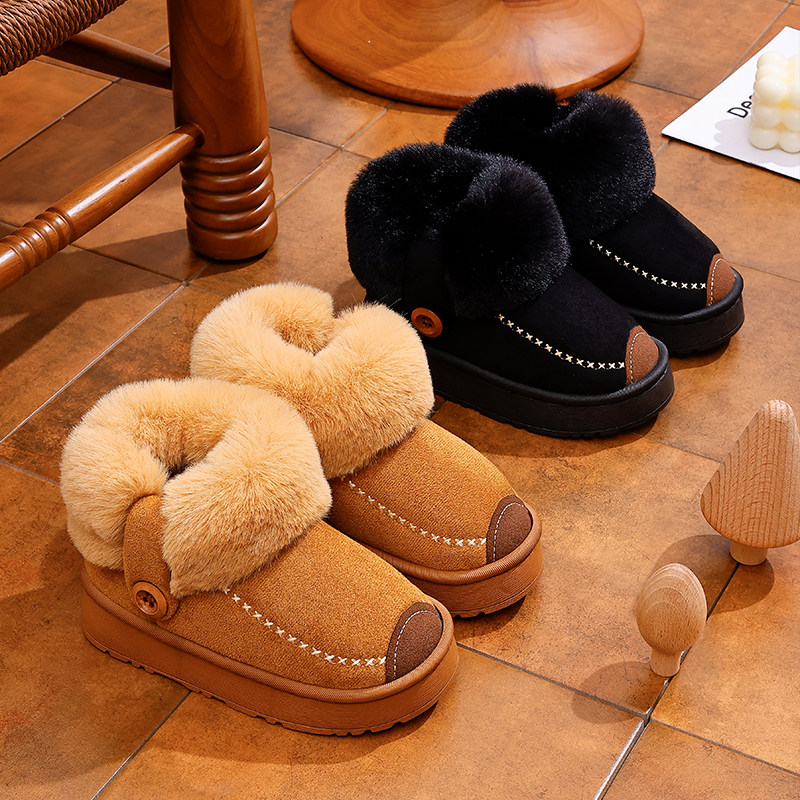 儿童棉拖鞋男童皮面防水软防滑加绒厚亲子棉鞋女童冬季保暖防臭