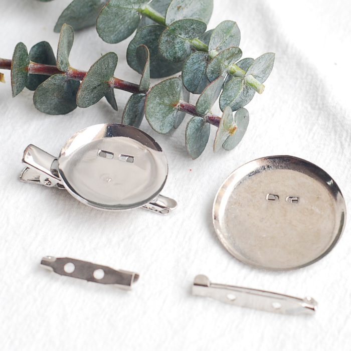 手工DIY配件蝴蝶结夹子压夹鸭嘴夹胸花托白钢色25/32MM胸别针10个