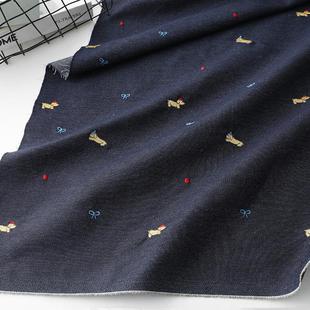 服装 趣味卡通刺绣涤棉牛仔面料外套裙装 童装 装 面料DIY手工布料 裤