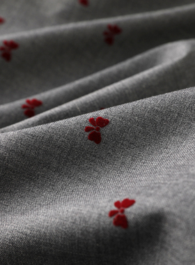 miumiu风灰色少女感酒红色立体蝴蝶结植绒布料西装百褶裙服装面料