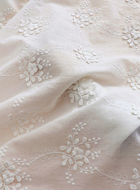 纯棉布料白色立体棉线刺绣棉布连衣裙衬衫服装面料桌布手工装饰布