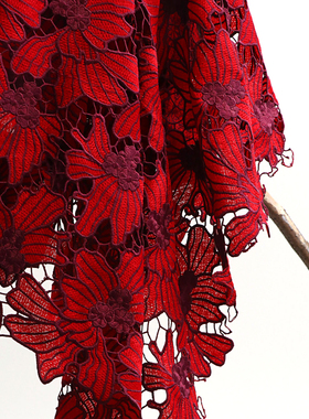 重工全水溶蕾丝布料红色镂空双色刺绣布礼服旗袍连衣裙婚纱面料