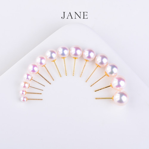 JANE简珠高亮Akoya海水珍珠小灯泡耳钉18K金耳环珠宝耳饰极光正圆