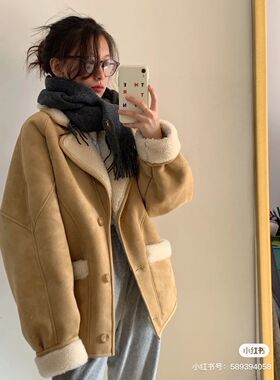 DH26591652 韩国东大门25春冬温暖厚实复古范皮毛一体羊羔毛外套