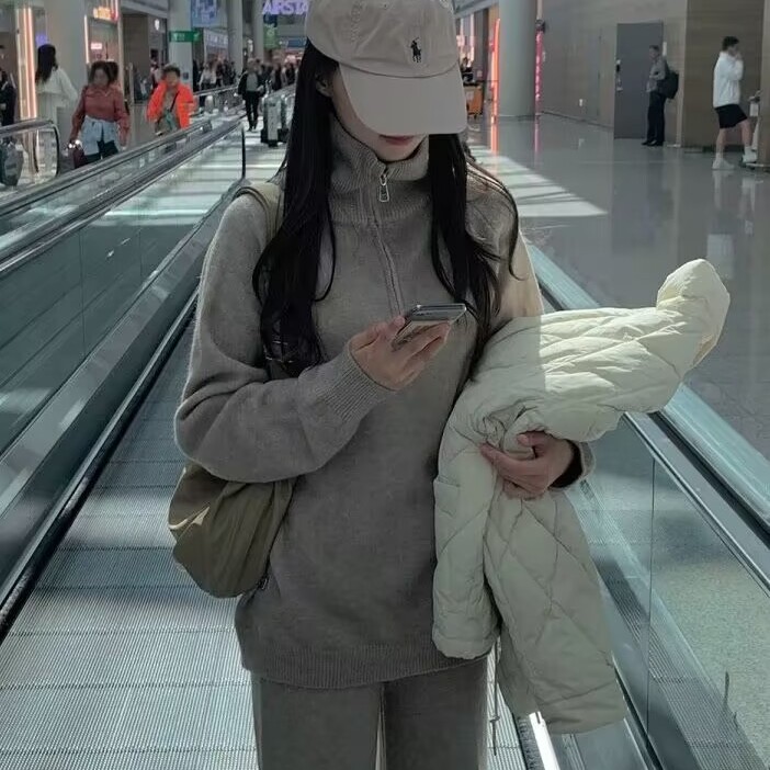 现货H285112675 韩版25冬柔软立领宽松毛衣+直筒百搭针织裤套装5