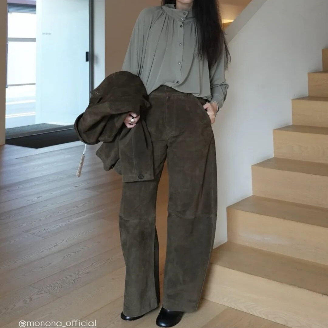 D16092708 韩版25秋新美式老钱风宽松直筒百搭显瘦麂皮休闲裤,女装/女士精品,休闲裤,淘宝优惠券,粉丝福利购,淘宝优惠卷