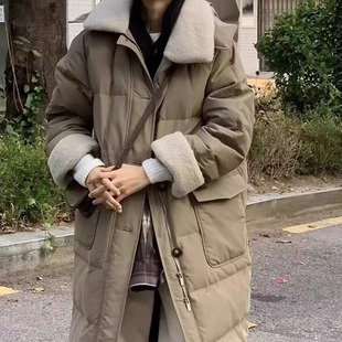 厚实百搭羽绒服VEN DH550111816 羊羔毛领连帽长款 25冬新款 韩版