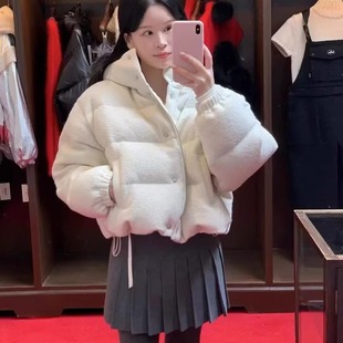 H43011309 韩版25春新温暖厚实短款连帽鹅绒面包羽绒服