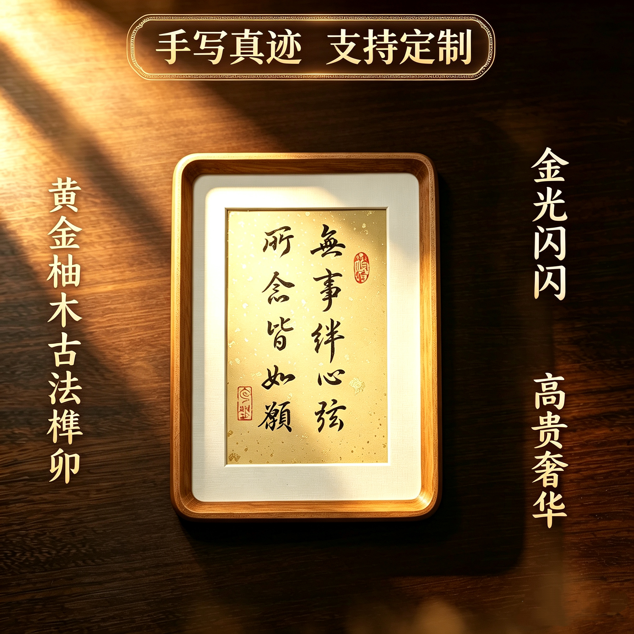书法摆件手写舍得字画新中式办公室桌面摆台榫卯相框定制送礼