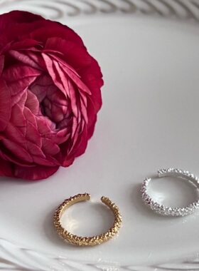 MG SHOPTIME小众设计复古风波光粼粼碎金子开口戒指指环